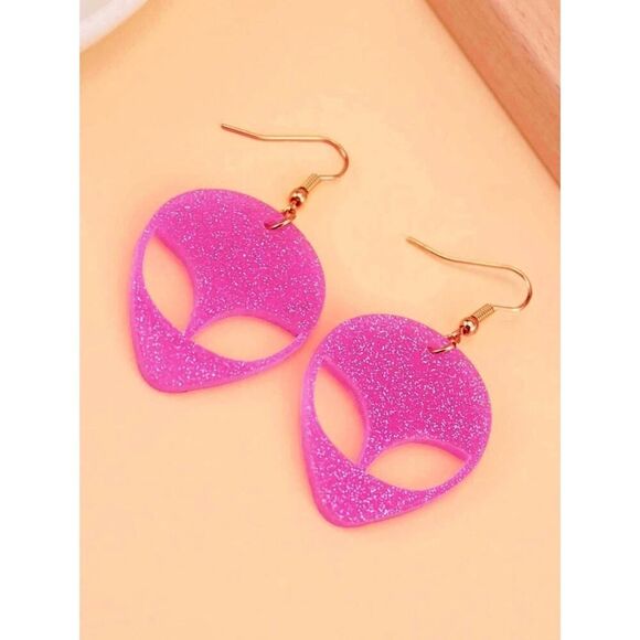 Pink Sparkly Alien‎ Acrylic Earrings - Picture 6 of 7